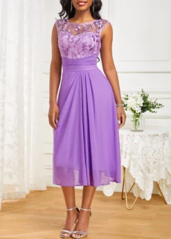 Neon Violet Lace Sleeveless Round Neck Dress -Modlily Shop 331373 P 16835458731802