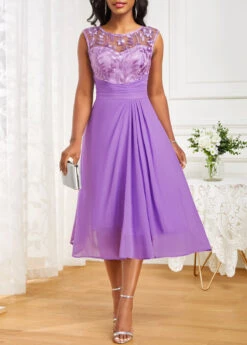 Neon Violet Lace Sleeveless Round Neck Dress -Modlily Shop 331373 P 16835458737083