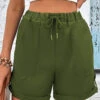 Olive Green Pocket Drawastring High Waisted Shorts -Modlily Shop 331383 P 16811751279850