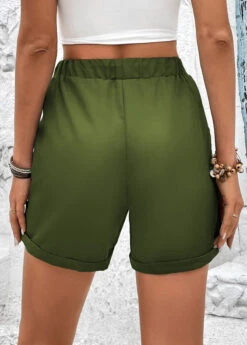 Olive Green Pocket Drawastring High Waisted Shorts -Modlily Shop 331383 P 16811751289241