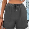 Grey Pocket Drawastring High Waisted Shorts