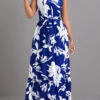 Blue Tie Leaf Print Belted Sleeveless Maxi Dress -Modlily Shop 331393 P 16825077044170