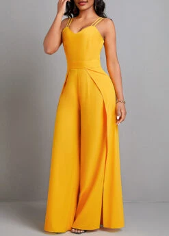Yellow Split Ankle Length Sleeveless Heart Collar Jumpsuit -Modlily Shop 331567 P 16859588700212