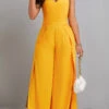 Yellow Split Ankle Length Sleeveless Heart Collar Jumpsuit -Modlily Shop 331567 P 16859588709010