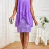 Purple Lace Floral Sleeveless Sequin Dress