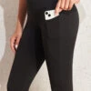Black Mid Waisted Knee Length Elastic Waist Leggings