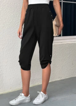 Black Pocket Jogger Elastic Waist High Waisted Pants