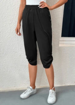 Black Pocket Jogger Elastic Waist High Waisted Pants -Modlily Shop 331675 P 16833772892402