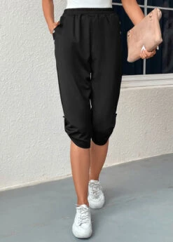 Black Pocket Jogger Elastic Waist High Waisted Pants -Modlily Shop 331675 P 16833772896765