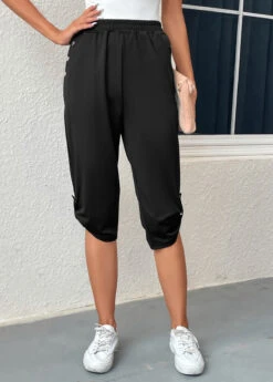 Black Pocket Jogger Elastic Waist High Waisted Pants -Modlily Shop 331675 P 16833772899553