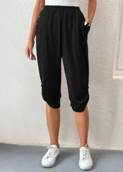 Black Pocket Jogger Elastic Waist High Waisted Pants -Modlily Shop 331675 P 16833772899844