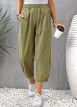 Olive Green Pocket Regular Elastic Waist Pants -Modlily Shop 331693 P 16838778962043
