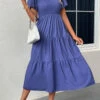 Blue Smocked Short Sleeve Round Neck Dress -Modlily Shop 331696 P 16831817476100