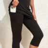 Black Pocket High Waisted Capri Elastic Waist Leggings