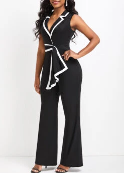 Black Asymmetry Long Sleeveless Lapel Jumpsuit -Modlily Shop 331781 P 16835451820792