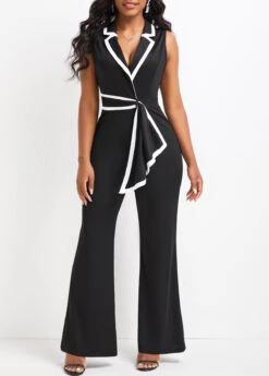 Black Asymmetry Long Sleeveless Lapel Jumpsuit -Modlily Shop 331781 P 16835451826483