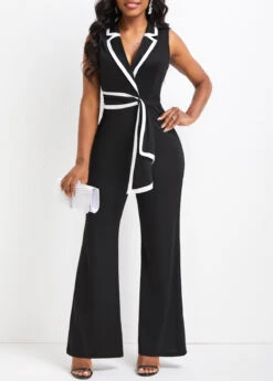Black Asymmetry Long Sleeveless Lapel Jumpsuit -Modlily Shop 331781 P 16835451827104