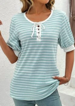 Mint Green Lace Up Short Sleeve T Shirt 11 Mint Green Lace Up Short Sleeve T Shirt -Modlily Shop 331884 P 16849787343003