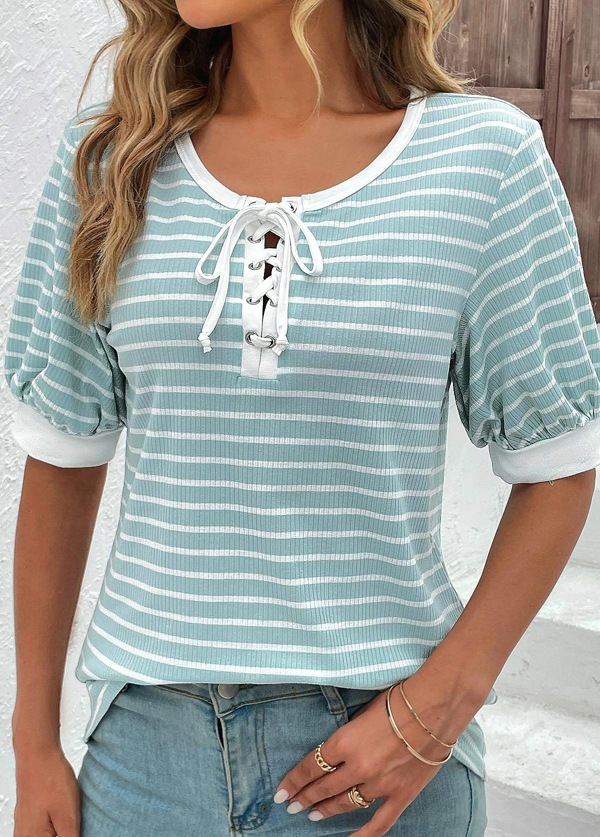 Mint Green Lace Up Short Sleeve T Shirt 7 Mint Green Lace Up Short Sleeve T Shirt - Image 5