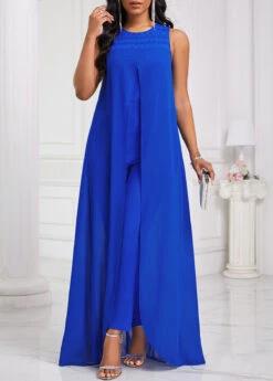 Royal Blue Patchwork Ankle Length Sleeveless Jumpsuit