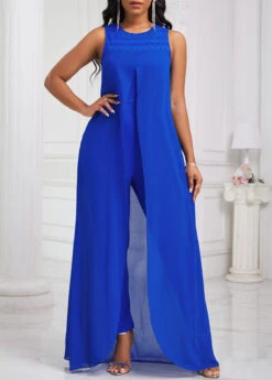 Royal Blue Patchwork Ankle Length Sleeveless Jumpsuit -Modlily Shop 332084 P 16871378237024