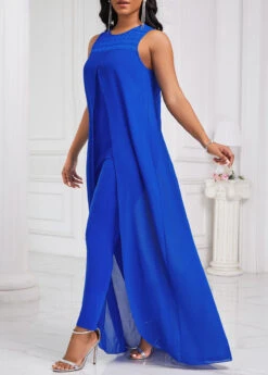 Royal Blue Patchwork Ankle Length Sleeveless Jumpsuit -Modlily Shop 332084 P 16871378239012