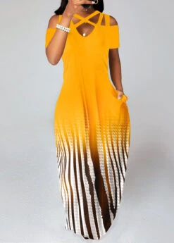Orange Criss Cross Ombre Maxi Dress