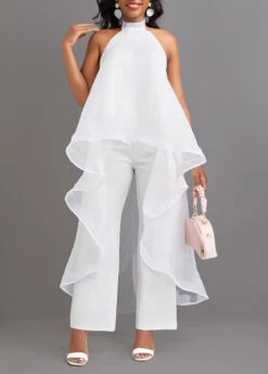 White Tie Ankle Length Sleeveless Top And Pants -Modlily Shop 332165 P 16836313321003