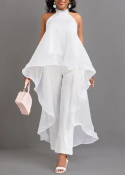 White Tie Ankle Length Sleeveless Top And Pants