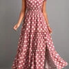 Pink Split Polka Dot Short Sleeve Maxi Dress -Modlily Shop 332177 P 16853381376730