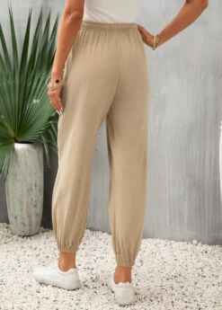 Light Camel Pocket Drawastring High Waisted Jogger Pants -Modlily Shop 332194 P 16837179814731