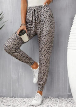 Light Camel Pocket Leopard Jogger Elastic Waist Pants -Modlily Shop 332196 P 16843763803912
