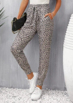 Light Camel Pocket Leopard Jogger Elastic Waist Pants -Modlily Shop 332196 P 16843763804404