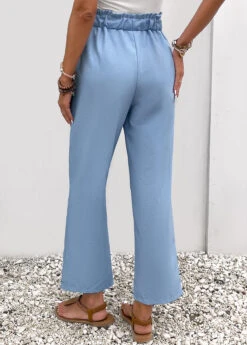 Dusty Blue Pocket Elastic Waist High Waisted Pants -Modlily Shop 332197 P 16838871182461