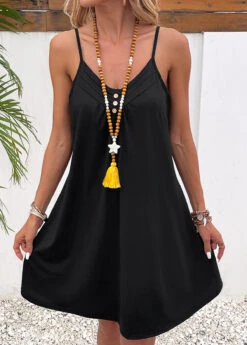 Black Button Sleeveless V Neck Shift Dress -Modlily Shop 332199 P 16838876537354
