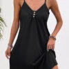 Black Button Sleeveless V Neck Shift Dress