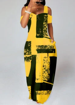 Pink Pocket Graffiti Print O Shape Maxi Dress