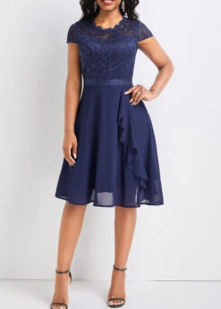 Navy Lace Short Sleeve Round Neck Dress 9 Navy Lace Short Sleeve Round Neck Dress -Modlily Shop 332280 P 16847352180142