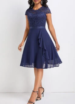 Navy Lace Short Sleeve Round Neck Dress 11 Navy Lace Short Sleeve Round Neck Dress -Modlily Shop 332280 P 16847352187784