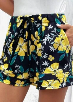 Multi Color Pocket Floral Print Regular Shorts -Modlily Shop 332281 P 16842375919482