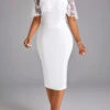 White Half Sleeve Round Neck Bodycon Dress -Modlily Shop 332321 P 16859653973310