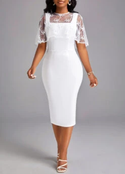 White Half Sleeve Round Neck Bodycon Dress