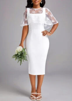 White Half Sleeve Round Neck Bodycon Dress -Modlily Shop 332321 P 16859653977343