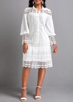 Patchwork White Lace Short Sleeve Dress -Modlily Shop 332331 P 16862200109973