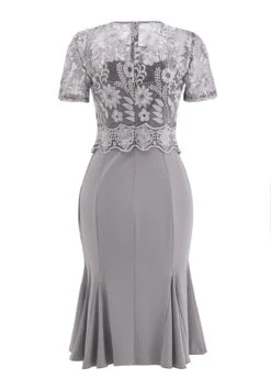 Grey Mermaid Short Sleeve Round Neck Bodycon Dress -Modlily Shop 332363 P 16940804267116