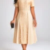 Champagne Patchwork Short Sleeve V Neck Dress 1 Champagne Patchwork Short Sleeve V Neck Dress -Modlily Shop 332364 P 16873113473810