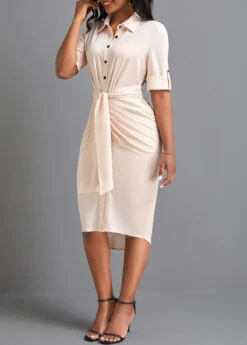 Beige Button Short Sleeve Shirt Collar Bodycon Dress 8 Beige Button Short Sleeve Shirt Collar Bodycon Dress -Modlily Shop 332434 P 16860500464602