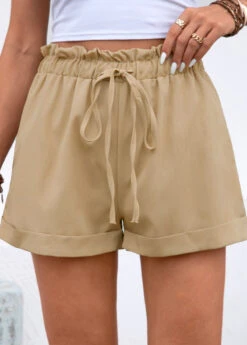 Light Camel Smocked Regular Elastic Waist Shorts