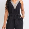 Black Patchwork Short Belted Sleeveless V Neck Romper -Modlily Shop 332583 P 16848244489760
