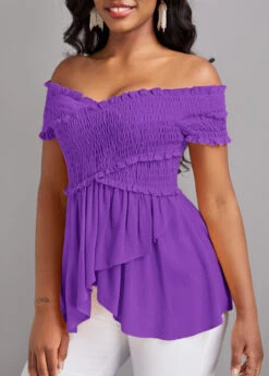 Neon Violet Smocked Short Sleeve T Shirt -Modlily Shop 332609 P 16836964416422